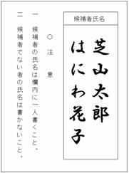 二人以上の候補者の氏名を書いた投票用紙画像